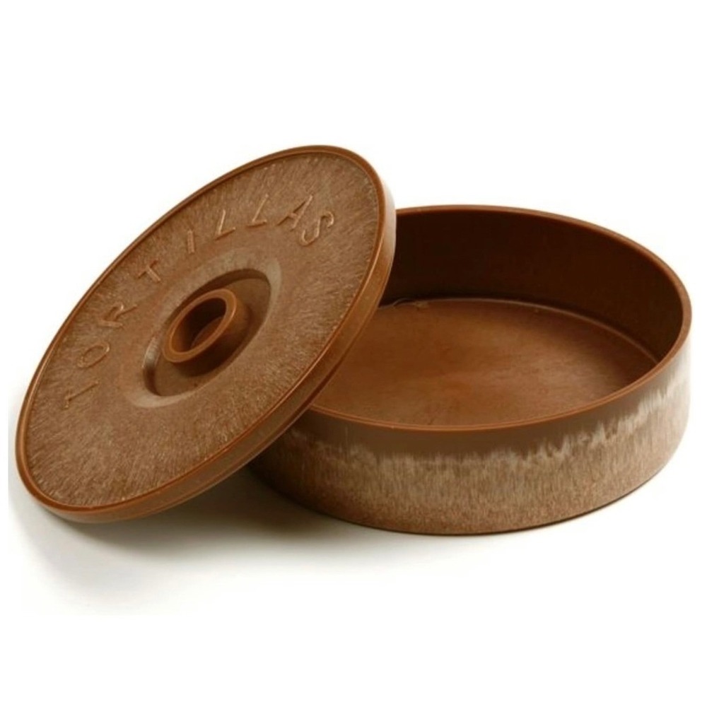 Tortilla Warmer Keeper Server Brown Round Container Microwave Safe Serving Dish